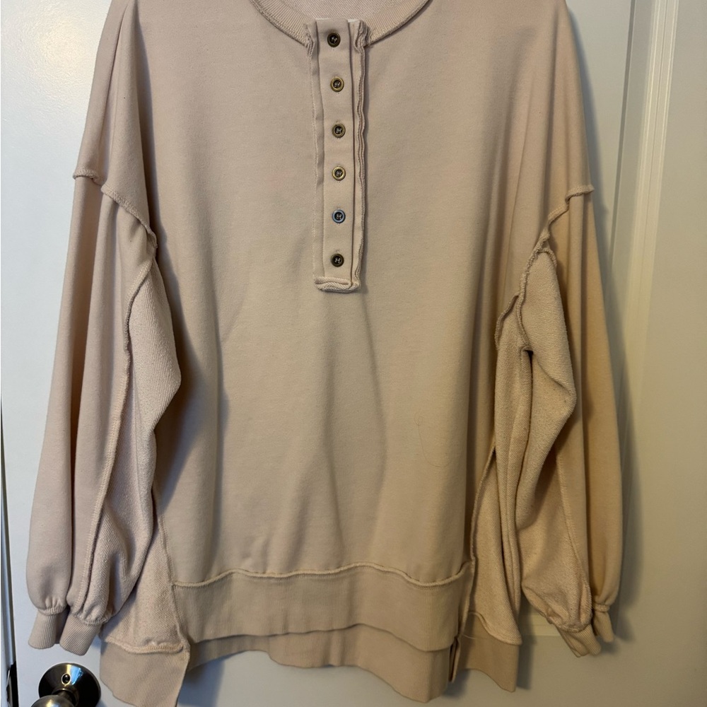 Beige Button-Up Sweatshirt
